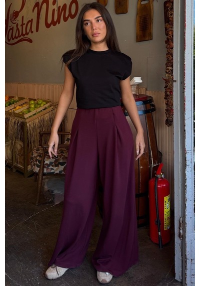 Madmext Bordo Rahat Kesim Pileli Pantolon Mg2709