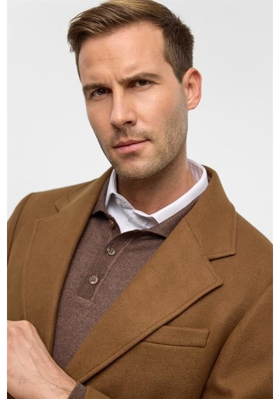 Süvari Koyu Kahve Slim Düz Mono Yaka Kaban Koyu Kahve