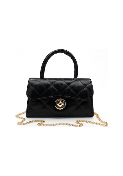 Satuna Parlak Kapitone Mini Çanta Astar Detaylı Zincir Askılı Kadın El Ve Omuz Çantası 19x12 Cm Siyah