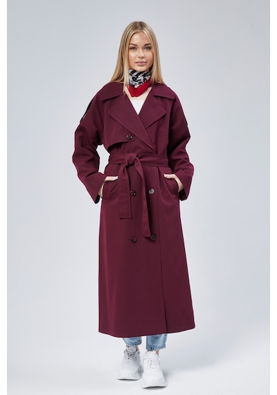 Kadın Oversize Astarlı Uzun Trençkot Taş
