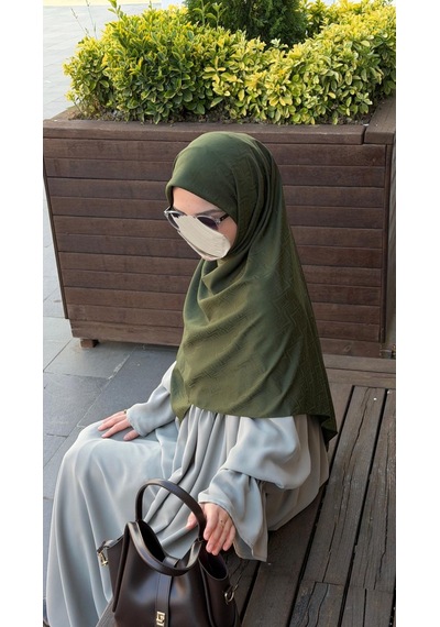 Qalortex Scarf Premium Jakarlı Sare Büyük Boy Eşarp-haki