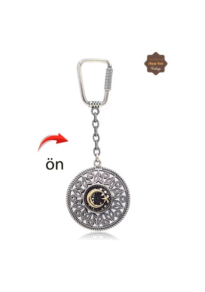 Ayyıldız Ve Tuğralı Lale Model Çift Taraflı Oksitli Gümüş Telkari Anahtarlık 201025182 Gümüş