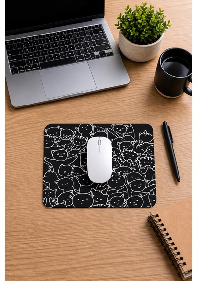 Sevimli Kediler Siyah Beyaz Mouse Pad -23 Cm X 19 Cm- Kaydırmaz Taban Ev Ve Ofis Kullanımı Mousepad