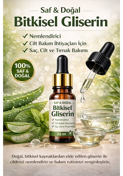 Life %100 Saf Bitkisel Gliserin 20 Ml Nemlendirici Cilt, Saç Ve Kozmetik Yapımında Uygun
