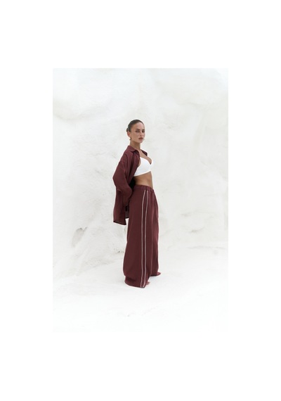 Mai Collection Mai Studios Co. Orchidea Oversize Bordo Keten Gömlek Takım Bordo