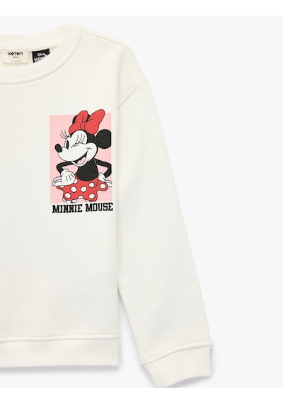 Koton Minnie Mouse Baskılı Uzun Kollu Bisiklet Yaka Lisanslı Sweatshirt Ekru 6wkg10437ak Ekru