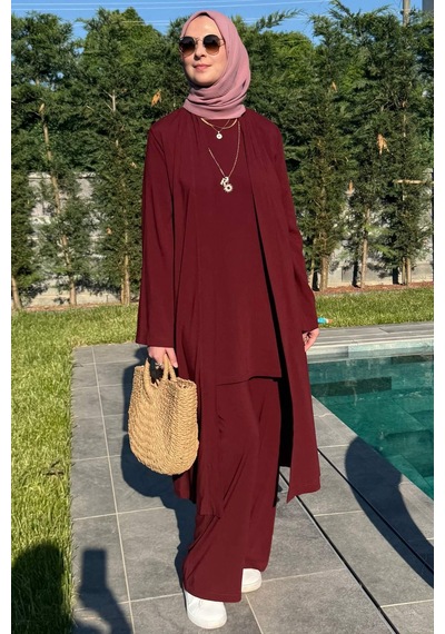 Rabia Şamlı Yaren Üçlü Takım Bordo Çok Renkli