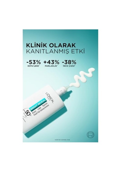Ayrex L'oreal Parıs Bright Reveal Spf50, Koyu Leke Karşıtı Fluid Günlük Yüz Güneş Kremi 50ml