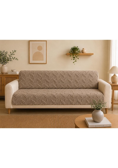 Sycamore Home Koltuk Örtüsü 175x215 Cm Çekyat Örtüsü, Kaymaz, Yıkanabilir, Lüks Kumaş Şönil Jakarlı Vizon