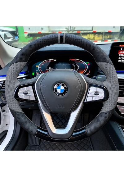 Bmw G30 Dikme Direksiyon Kılıfı Delikli Deri Parlak Siyah Gri Detay Çift Yüzük Ve Dikiş 2016-2023