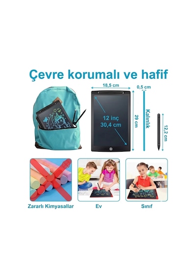 Flody 12 İnç Büyük Boy Renkli Yazı Dijital Çocuk Yazı Tahtası Grafik Çizim Tableti Lcd Ekran