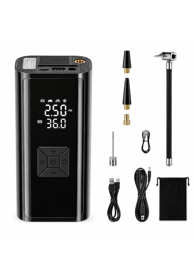 Kablosuz Hava Kompresörü 150 Psı 6000 Mah Dijital Lastik Şişirme Pompası 120w Led Ekranlı Taşınabilir -