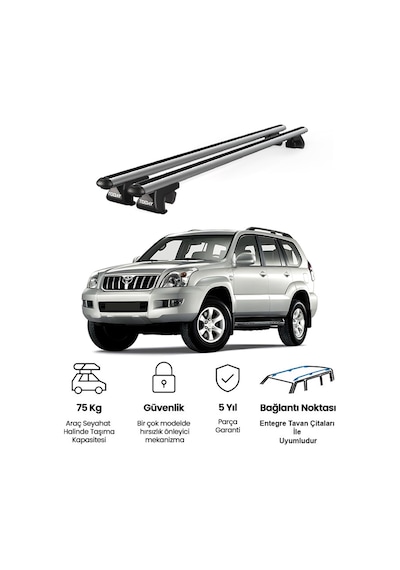 Venüs Toyota Land Cruiser 120 2002-2009 Uyumlu Gri Ara Atkı Port Bagaj Tavan Barı