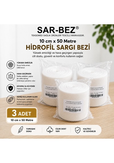 Teksomed Hidrofil Sargı Bezi 10cmx50metre 3 Adet