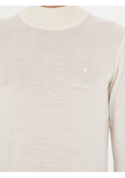 Cacharel Beyaz Slim Fit Yün Karışımlı Yarım Balıkçı Yaka Basic Triko Kazak