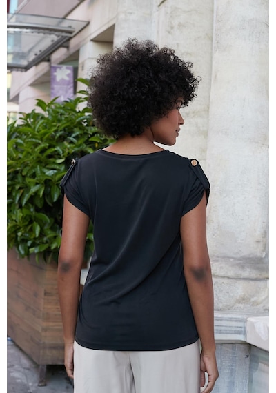 Jument Kadın Modal Penye Geniş Sıfır Yaka Düşük Omuzlu Apoletli Kısa Kol T-shirt Bluz-siyah Siyah Jument Kadın Modal Penye Geniş Sıfır Yaka Düşük Omuzlu Apoletli Kısa Kol T-shirt Bluz-siyah Siyah
