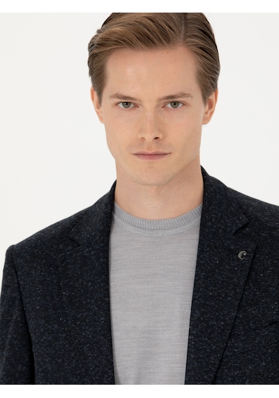 Cacharel Lacivert Slim Fit Yün Karışımlı Klasik Ceket