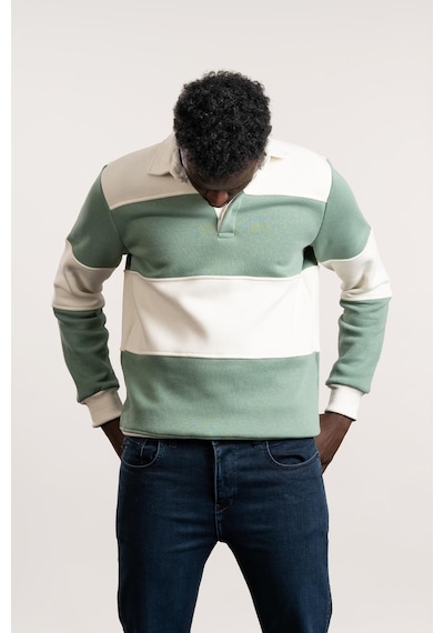Fbı Polo Yaka Kalın Çizgili 3 İplik İçi Şardonlu Slimfit Sweatshirt Mint