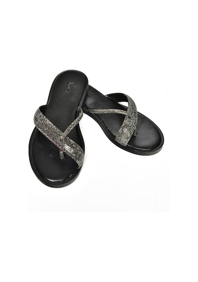 Fox Shoes S250050109 Siyah Taşlı Parmak Arası Kadın Terlik Siyah