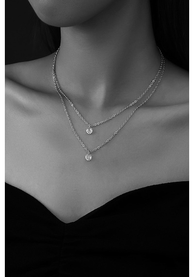 X-Ladyaccessories Gümüş Renk Zirkon Taşlı Katmanlı Kolye Altın Renk Çok Renkli