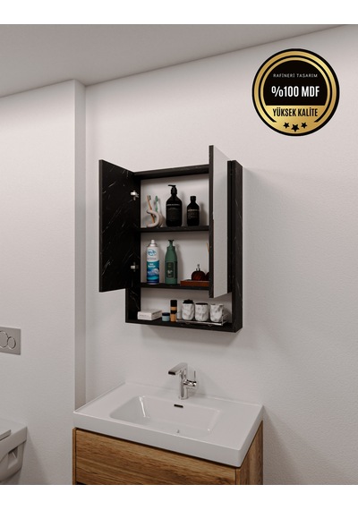 Lotus Mdf 2 Kapaklı Aynalı Banyo Dolabı Lavabo Üstü Dolap Çok Amaçlı Banyo Dolabı Bendir