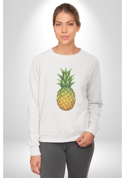 Ananas Meyve Unisex Beyaz Baskılı Sweatshirt Beyaz