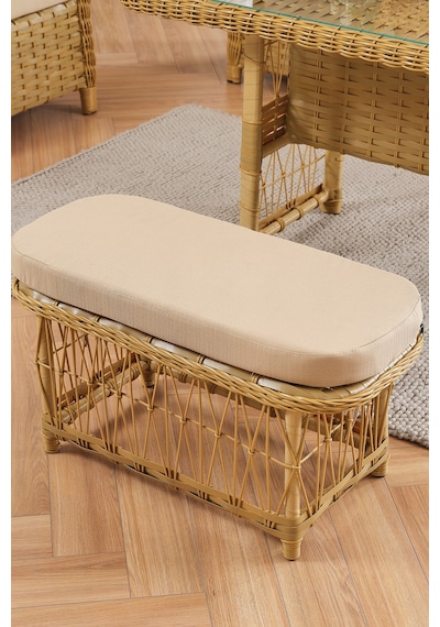 Paris Rattan Puflu Bahçe Balkon Takımı 3+1+1 Cam Masalı Cappuccino