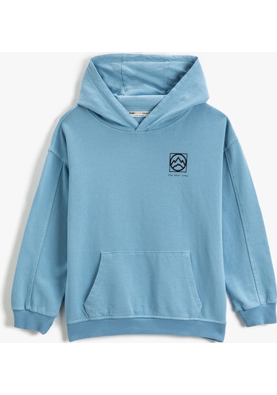 Koton Basic Kapşonlu Sweatshirt Uzun Kollu Baskı Detaylı Pamuklu Mavi 3wkb10700tk 3WKB10700TK653 Mavi