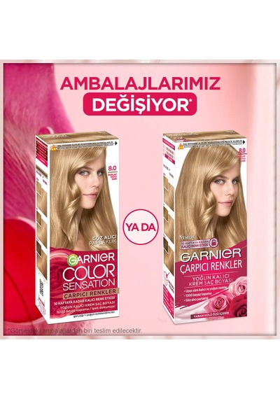 Çarpıcı Renkler, 8.0 Parlak Koyu Sarı, Kalıcı Krem Saç Boyası, Demikit