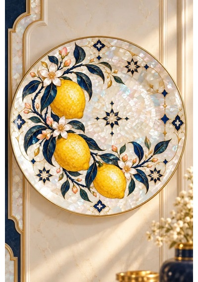 Dekoratif Duvar Tabağı Limonlu Saray Bahçesi Dekorlu Seramik Tabak Haki