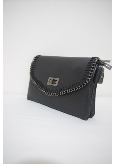 Erzeno Kadın Siyah Suni Deri Fermuarlı Ve Mıknatıs Kapamalı Uzun Askılı Portföy Clutch Siyah - 46968706 Siyah