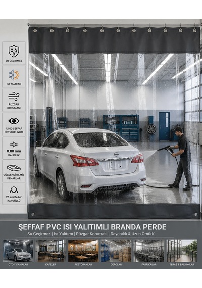 1,70 Metre X 2.25 Metre Şeffaf Pvc Branda Perde 0,80 Mm Kapsüllü Sanayi Oto Yıkama Kafe Veranda Teras