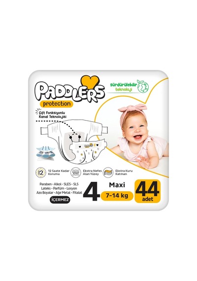 Protection Bebek Bezi 4 Numara Maxi 7-14 Kg 44 Adet Jumbo Paket, Maksimum Koruma Diğer