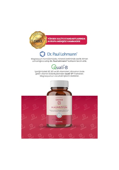 Erbatab Magnezyum Bisglisinat Sitrat Malat & Vitamin B2 B3 B6 3'lü Form 60 Kapsül