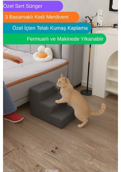 Yatella Kediler İçin Tasarlanmış 3 Basamaklı Tırmanma Merdiveni