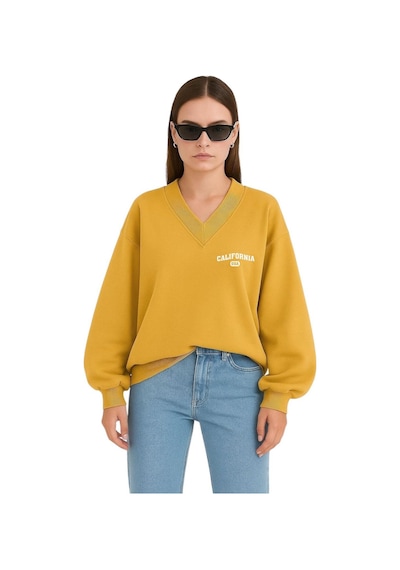 Benroma Calıfornıa Baskılı Ünisex V Yaka Sweatshirt Sarı
