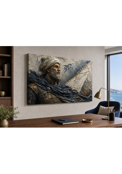 Premium Mavi Pelerinli Tarihî Gezgin Portresi Çerçevesiz Kanvas Tablo Çok Renkli