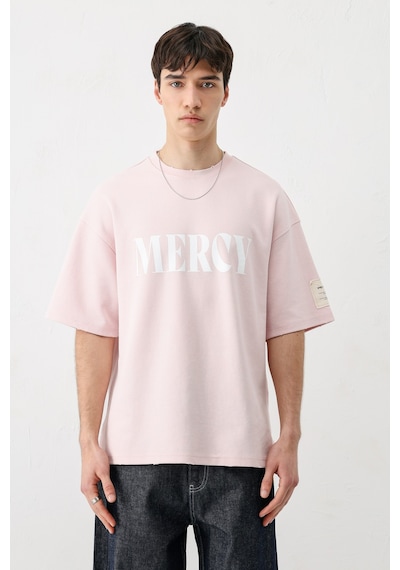 Vamos Baskılı Oversize Tişört V70-140 Pembe