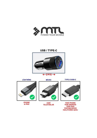 Araç Şarj Aleti Çakmaklık 38w Type-c + Usb Çift Portlu - Qualcomm Qc 4.0 Desteği Mt-a1833 Siyah İle Uyumlu