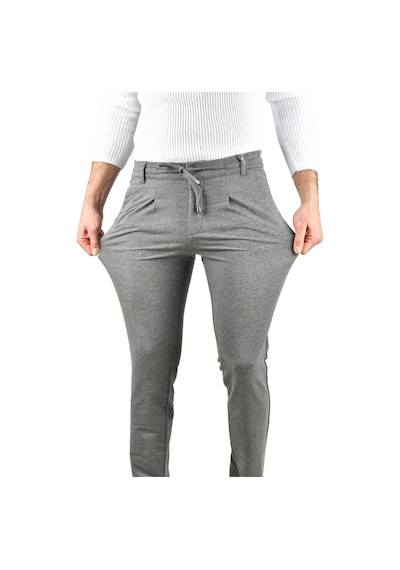 Deepsea Erkek Gri Beli Lastikli Slim Fit Likralı Duble Paça Penye Spor Pantolon 2502385 Gri