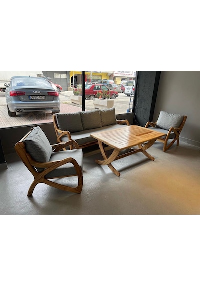 Violet Bahçe Balkon Koltuk Kestane Ağacı 3+1+1 Koltuk Masa Takımı Ahşap