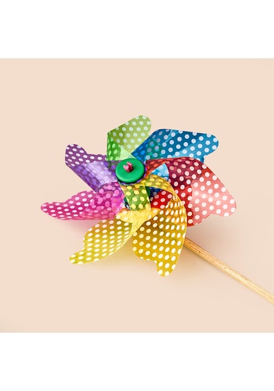 Oyuncak Puantiyeli Rüzgar Gülü - Renkli - 25 Cm