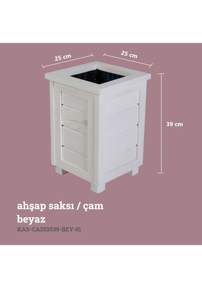 Kaf Ahşap Dekoratif Ahşap Saksı- Yüksek / Beyaz