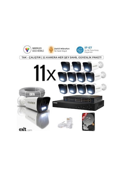 11'li Ip-5mp-poeli-sesli -gece Renkli- Su Geçirmez- Full Hd-500gb-güvenlik Kamera Seti