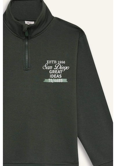 Defacto Erkek Çocuk Yarım Fermuarlı İçi Yumuşak Tüylü Baskılı Sweatshirt E9600a825aukh432 Haki-kh432