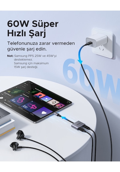 Ugreen Usb-c 3.5mm Kulaklık Jakı Ses Adaptörü Ve Şarj Cihazı Dac Tip C - Aux Kulaklık Ayırıcı, 60164 - Ugreen Usb-c 3.5mm Kulaklık Jakı Ses Adaptörü Ve Şarj Cihazı Dac Tip C - Aux Kulaklık Ayırıcı, 60164 -