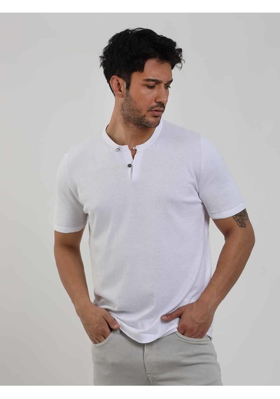 Dufy Beyaz Erkek Slim Fit Düz Düğmeli O Yaka Kazak - 104626-beyaz Beyaz