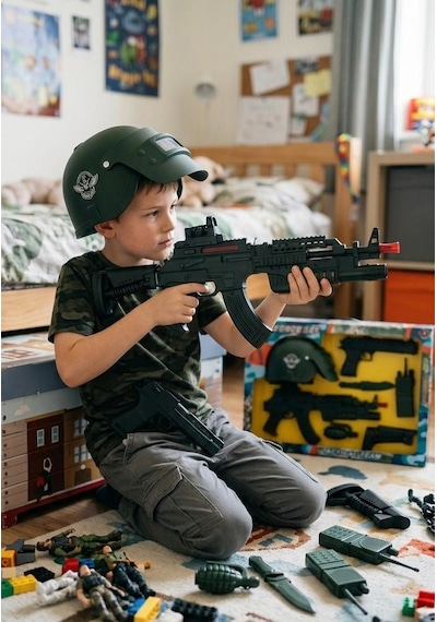 Kasklı Asker Setim Sesli Işıkllı 7 Parçalı Aksiyon Dolu Askeri Oyuncak Seti 8+ Yaş