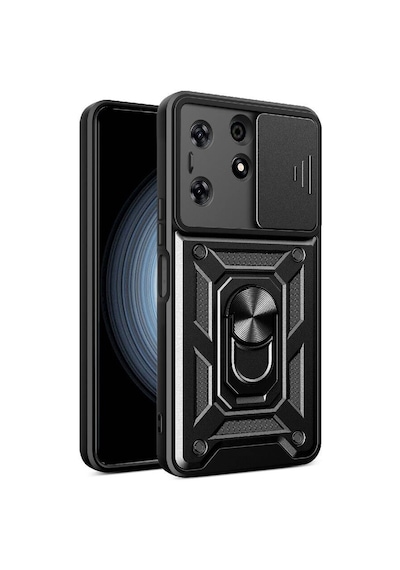 Nourthkiingdom Tecno Spark 10 Pro Kılıf Magnetik Standlı Kamera Korumalı Nrtk Sürgülü Vega Kapak - Siyah Siyah
