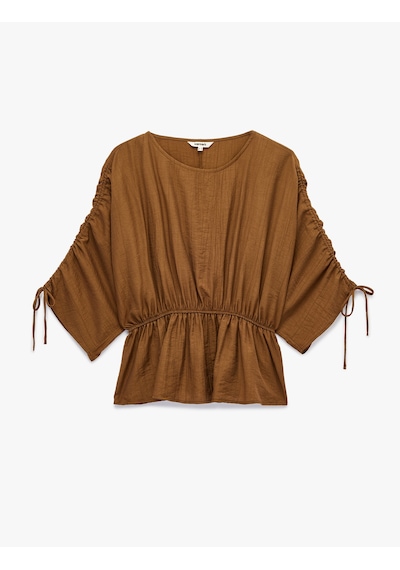 Koton Viskon Kumaş Loose Fit Yuvarlak Yaka Büzgülü Bluz Kahverengi 6sak60416pw Kahve Koton Viskon Kumaş Loose Fit Yuvarlak Yaka Büzgülü Bluz Kahverengi 6sak60416pw Kahve